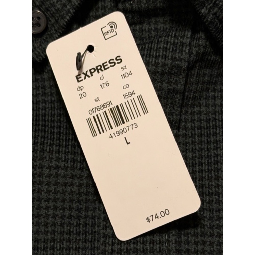Express Mens Micro Houndstooth Button Down Shirt Dark Green Stretch Large NEW - Picture 6 of 7